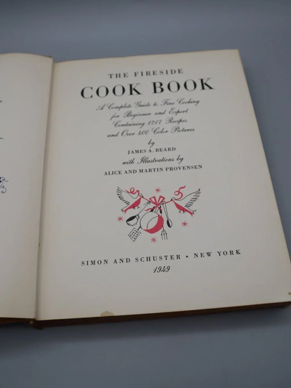 The Fireside Cook Book by James Beard 1949 Hard Cover 1st Ed. Vintage Cookbook